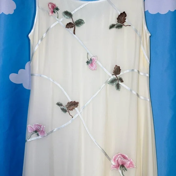 Vintage 90s Blushe Spiegel Embroidered Maxi Dress Size 14 Yellow Sheer Boho Y2K - Picture 3 of 10